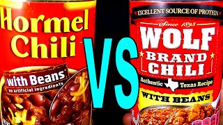 Hormel vs Wolf Brand Chili With Beans What is the Best Canned Chili FoodFights Review amp Taste Test [upl. by Laup649]