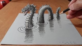 How To Draw A 3d Loch Ness Monster  Awesome Trick Art [upl. by Avner270]